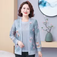 妈妈秋装上衣洋气减龄新款中老年人女薄款长袖烫钻针织小衫