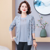 妈妈秋装上衣洋气减龄新款中老年人女薄款长袖绣花针织小衫