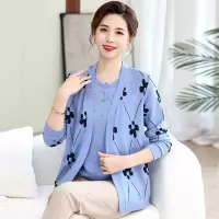 妈妈装春秋开衫两件套洋气针织开衫上衣套装中老年女装早秋套装女