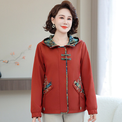 年女装中老年妈妈装外套连帽拼接款婆婆装宽松衣服40-50-60岁