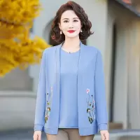 春季新款妈妈装两件套40-60岁春秋新款中老年服装女中年绣花套装