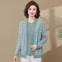 阔太太春秋洋气针织衫中年女装早秋上衣两件套中老年妈妈秋装套装