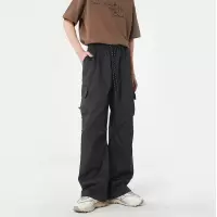 美式潮牌褶皱长裤多口袋工装裤男机能冲锋裤春秋新款休闲男女同款
