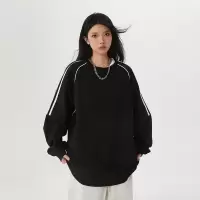 春秋季新款纯色圆领卫衣情侣套头慵懒上衣潮牌休闲体恤打底衫男装
