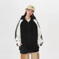 春秋季新款重磅情侣卫衣宽松休闲百搭外套拼接撞色连帽开衫卫衣男