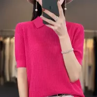 冰丝短袖2025夏季新款女士套头T恤POLO领五分袖上衣气质百搭针织