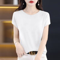 冰丝短袖T恤女夏季新款亮丝气质针织衫亚麻圆领上衣薄款百搭宽松