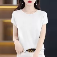 冰丝短袖T恤女夏季新款亮丝气质针织衫亚麻圆领上衣薄款百搭宽松