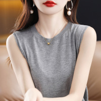圆领无袖细羊毛背心女夏季吊带薄款内搭宽松针织外穿打底上衣T恤