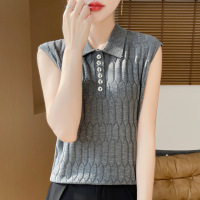 精纺羊毛POLO领针织背心宽松无袖内搭镂空上衣2025年春季新款坎肩