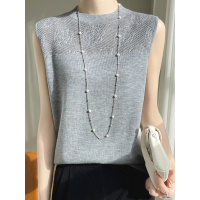 精纺羊毛春季新款女装宽松圆领短款立体钩花内搭打底针织背心