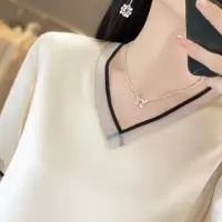 2025夏季女新短款宽松v字领拼色网纱短袖T恤缎面薄款半袖女士上衣