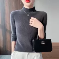 早春新款半高领针织衫短袖女宽松套头内搭毛衣抽条显瘦打底衫