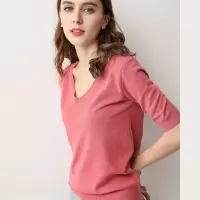春季短袖女秋冬洋气毛衣针织衫v领半截袖潮百搭韩版宽松打底衫T恤
