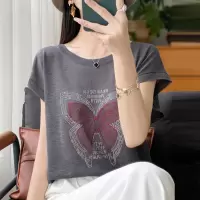 欧货短袖T恤女夏季新款时尚宽松烫钻蝴蝶结半袖洋气上衣