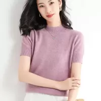 秋冬针织短袖女半高领毛衣显瘦打底T恤时尚修身套头内搭半袖上衣