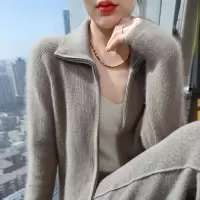 24秋冬新款拉链长袖貂绒毛衣针织开衫女宽松百搭外套翻领羊毛外搭