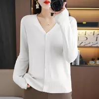 夏季薄款长袖冰丝针织女开衫外套防晒衫空调衫配裙子V领外搭上衣