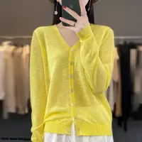 夏季薄款防晒衫女V领针织开衫夏季新款纯色宽松空调衫长袖外