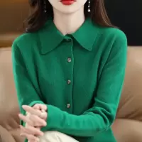 外搭非羊绒衬衫女POLO领针织开衫气质翻领毛衣外套长袖打底春