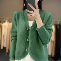 小香苏外套女秋季新款花边V领针织开衫女洋气短款外搭上衣潮