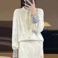 年新中式国风改良仿真丝衬衫女提花醋酸丝绸缎面立领上衣外套