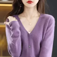 早春新款非羊绒开衫女V领长袖宽松显瘦秋冬季毛衣打底针织衫外套