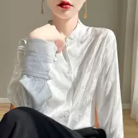 春夏提花缎面立领打底长袖新中式国风衬衫设计感洋气盘扣