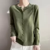 春秋新款安迪绒圆v领镶钻针织开衫女外套长袖外穿打底上衣外搭潮
