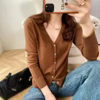 春秋韩版打底V领小开衫短款毛衣女外套长袖羊毛针织开衫