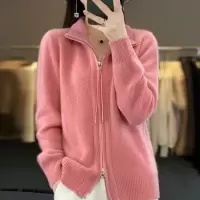 秋冬新款休闲时尚慵懒风双拉链毛衣女设计感宽松百搭针织开衫