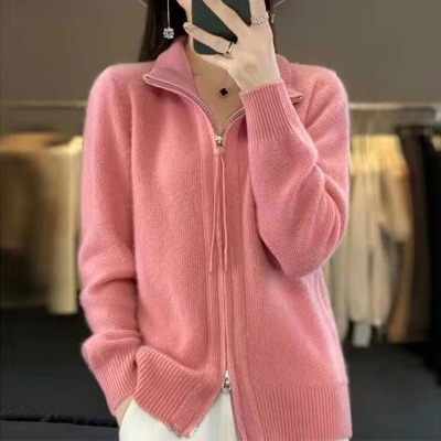 秋冬新款休闲时尚慵懒风双拉链毛衣女设计感宽松百搭针织开衫