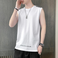 2025夏季新款无袖T恤男士潮牌ins时尚百搭圆领印花纯棉休闲上衣男