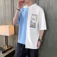 2025夏季新款男士短袖T恤潮流宽松休半袖圆领连帽百搭潮牌打底衫