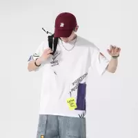 2025夏季新款短袖T恤港风宽松纯棉半袖T恤宽松潮男士上衣