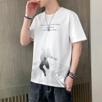 2025夏季新款短袖T恤男士潮牌潮流圆领宽松打底衫纯棉印花体恤衫