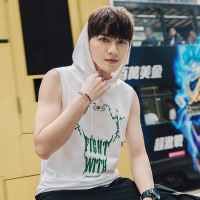 夏季新款男士无袖T恤港风连帽坎肩背心纯棉运动衣服男装
