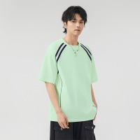 夏季清凉短袖T恤男两条杠复古潮流条纹运动休闲半袖打底衫男装ins