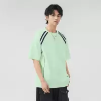 夏季清凉短袖T恤男两条杠复古潮流条纹运动休闲半袖打底衫男装ins