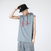 无袖T恤夏季新款男士坎肩背心宽松韩版纯棉T恤连帽运动衫跑步健身