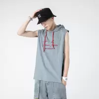 无袖T恤夏季新款男士坎肩背心宽松韩版纯棉T恤连帽运动衫跑步健身