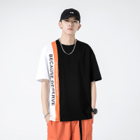 男士短袖T恤夏季新款男装韩版潮牌ins拼接圆领打底衫纯棉半袖体恤