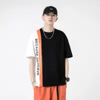 男士短袖T恤夏季新款男装韩版潮牌ins拼接圆领打底衫纯棉半袖体恤