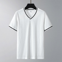 短袖T恤男2025夏季新款简约时尚直筒V领提花布工艺青年休闲打底衫