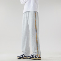 复古侧边格子拼接休闲裤男女春秋季潮牌宽松长裤直筒裤子运动卫裤