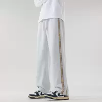 复古侧边格子拼接休闲裤男女春秋季潮牌宽松长裤直筒裤子运动卫裤