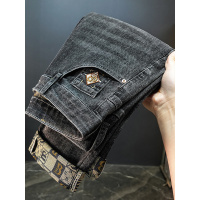 品质好货全底印花牛仔裤男弹力直筒修身弹力休闲潮牌韩版长裤