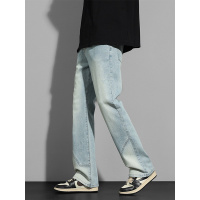 新款牛仔裤微喇叭裤男浅色经典高街品质纽扣拼接新疆棉微喇裤学生