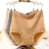 纯棉高腰女士内裤 纯色蕾丝边三角裤 高腰蕾丝女盒装