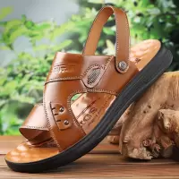 2025男士凉鞋露趾沙滩鞋男夏季防滑两用牛皮凉拖越南潮流拖鞋